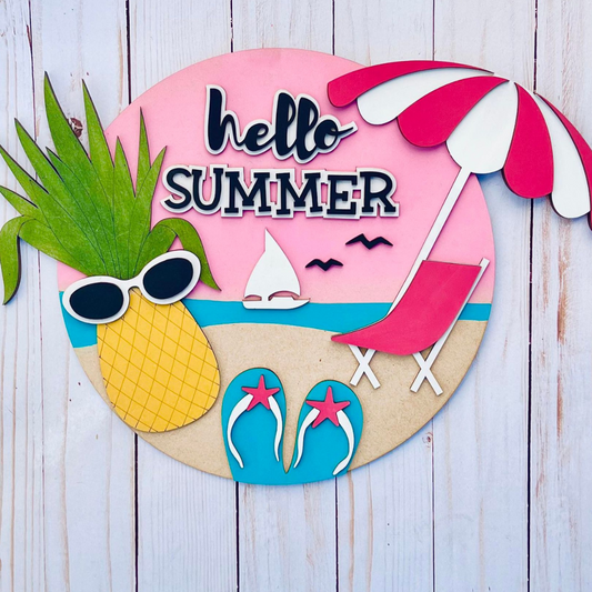 Hello Summer - beachy fun - 3D round doorhanger