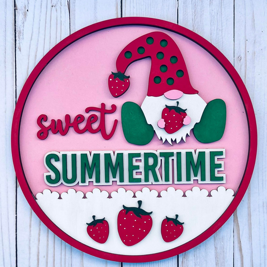 Sweet Summertime- Strawberry Gnome- 3d round doorhanger