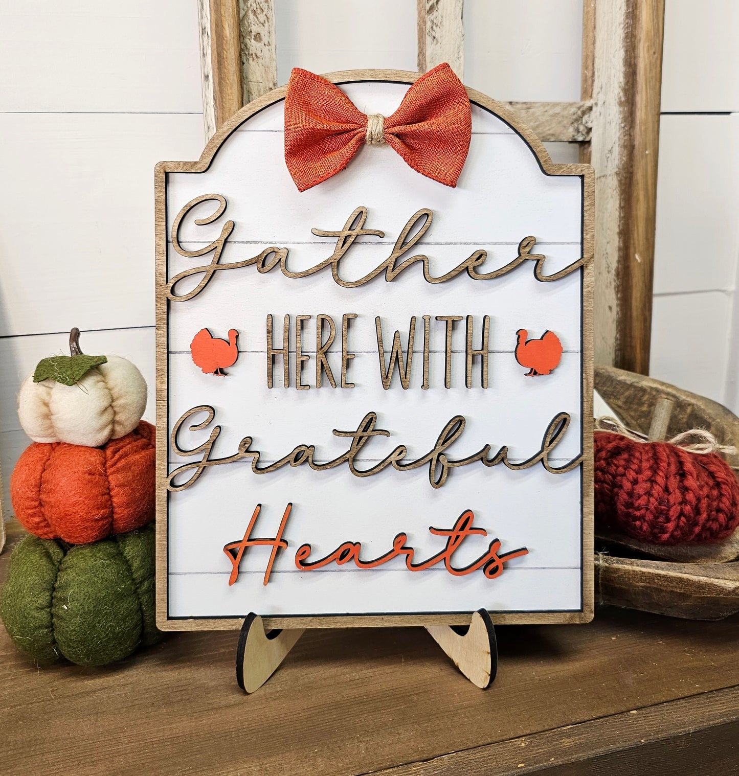 Gather Here with Grateful Hearts - Fall Shelf Sitter