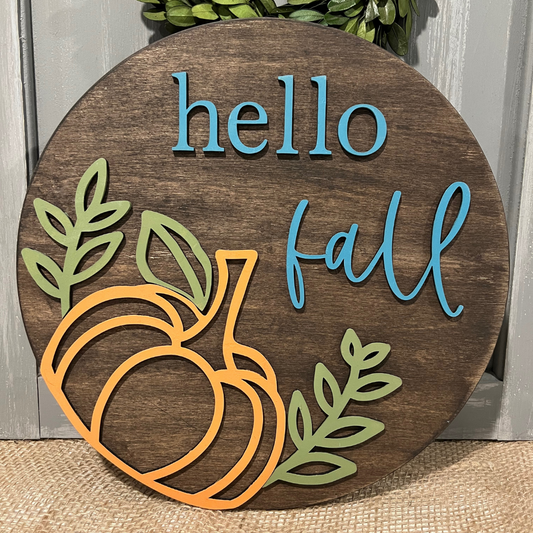 hello fall pumpkin outline - 3d sign