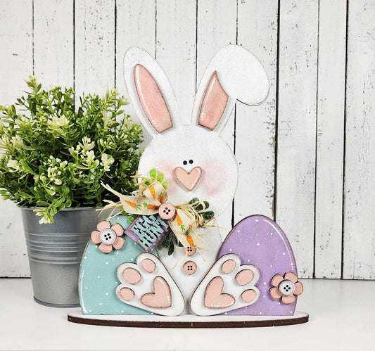 Primitive Easter Bunny & eggs shelf sitter