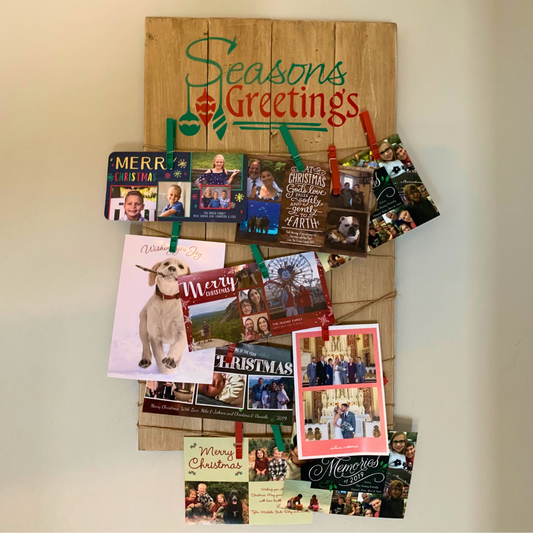 Seasons Greetings Holiday card holder display