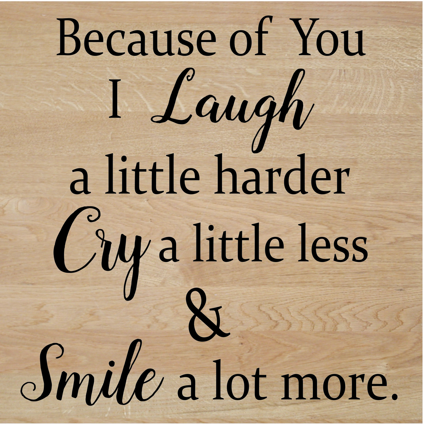 Because of you I laugh, cry less, smile more sign