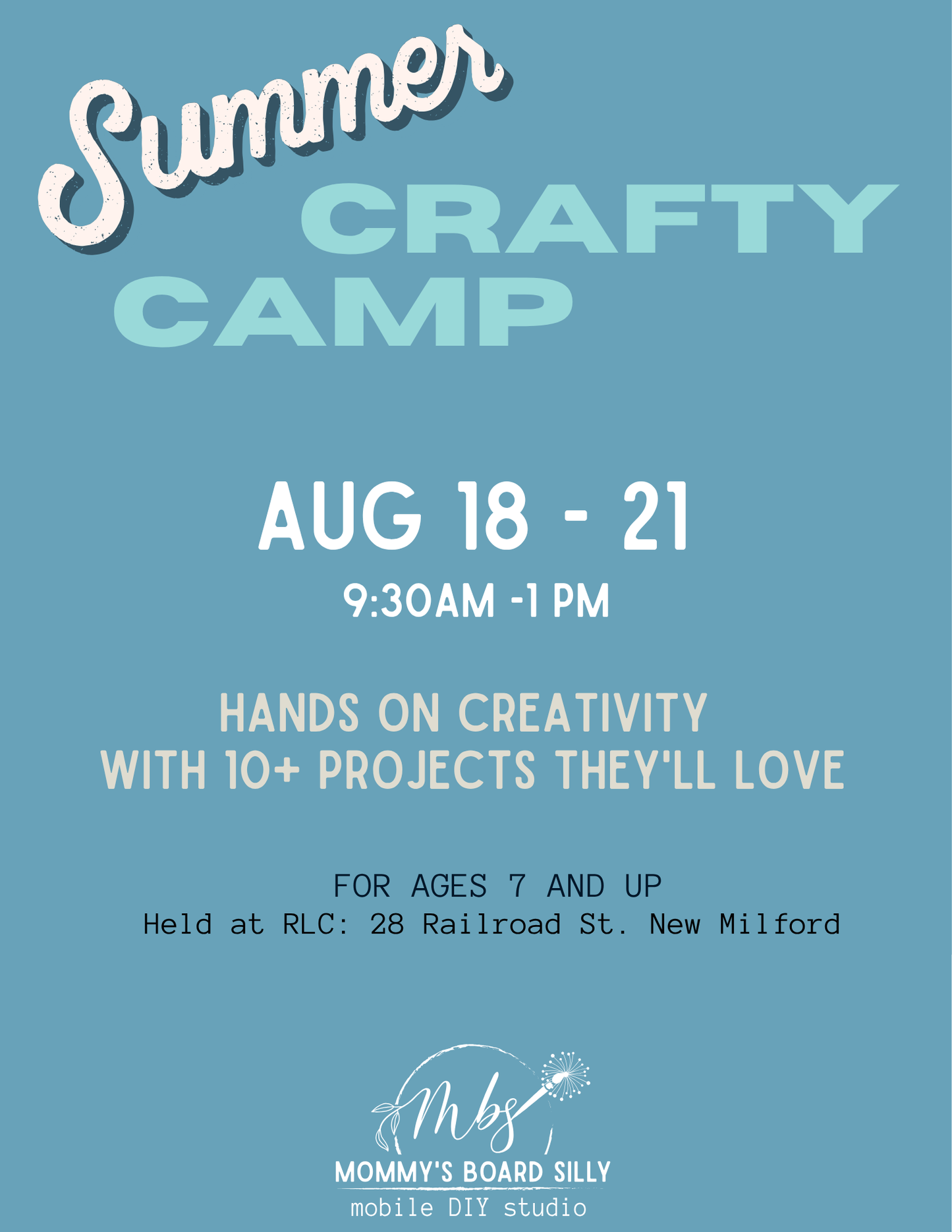 2025 Kids Summer Crafty Camp Aug 18- Aug 21