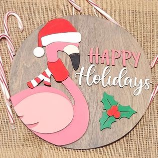 Happy Holiday Flamingo-3D round