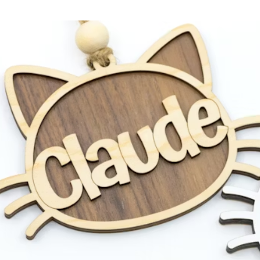 personalized cat ornament with ears and whiskers