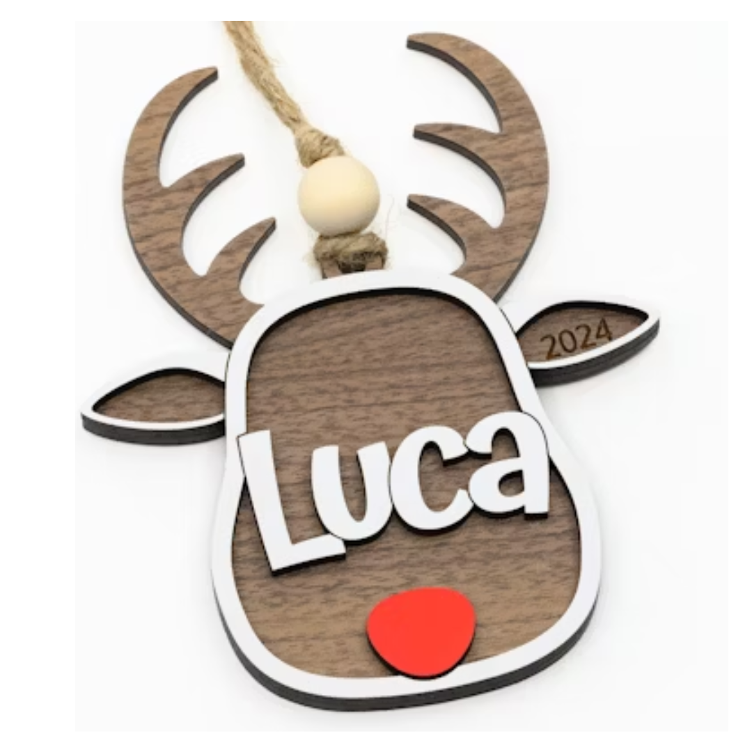 Personalized Reindeer ornament, stocking tag or gift tag