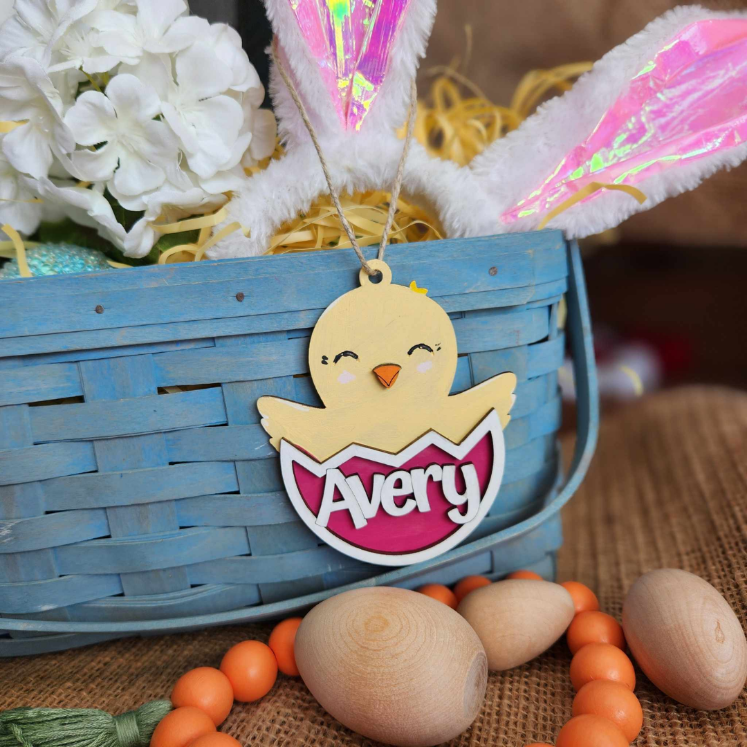 Chick baby in egg personalized Easter tag