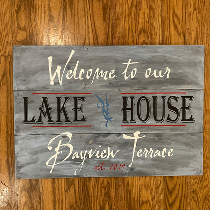 Welcome to our Lake House - Candlewood Lake Personalized Plank sign