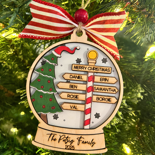 Personalized Family Snow globe Ornament – Custom Christmas Ornament with Names, Year & Last Name