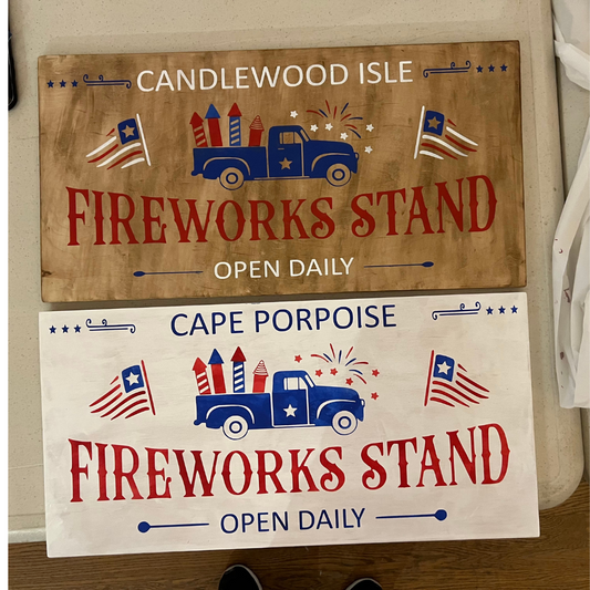 Candlewood Isle Fireworks Stand stencil sign