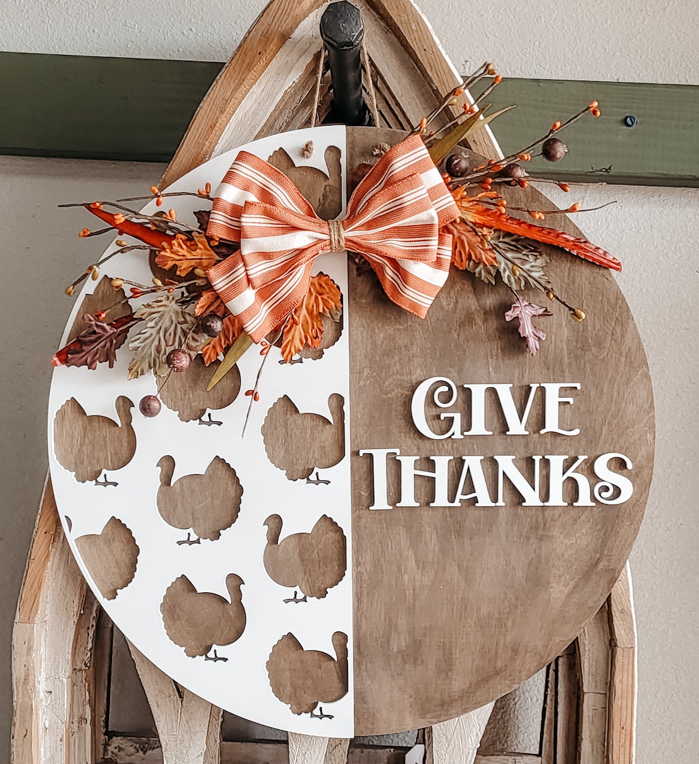 Give Thanks turkey sign- 3d wood sign