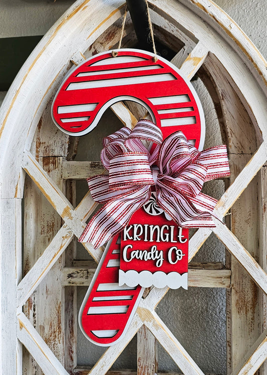 Kringle Candy Cane door Hanger  3d wood sign