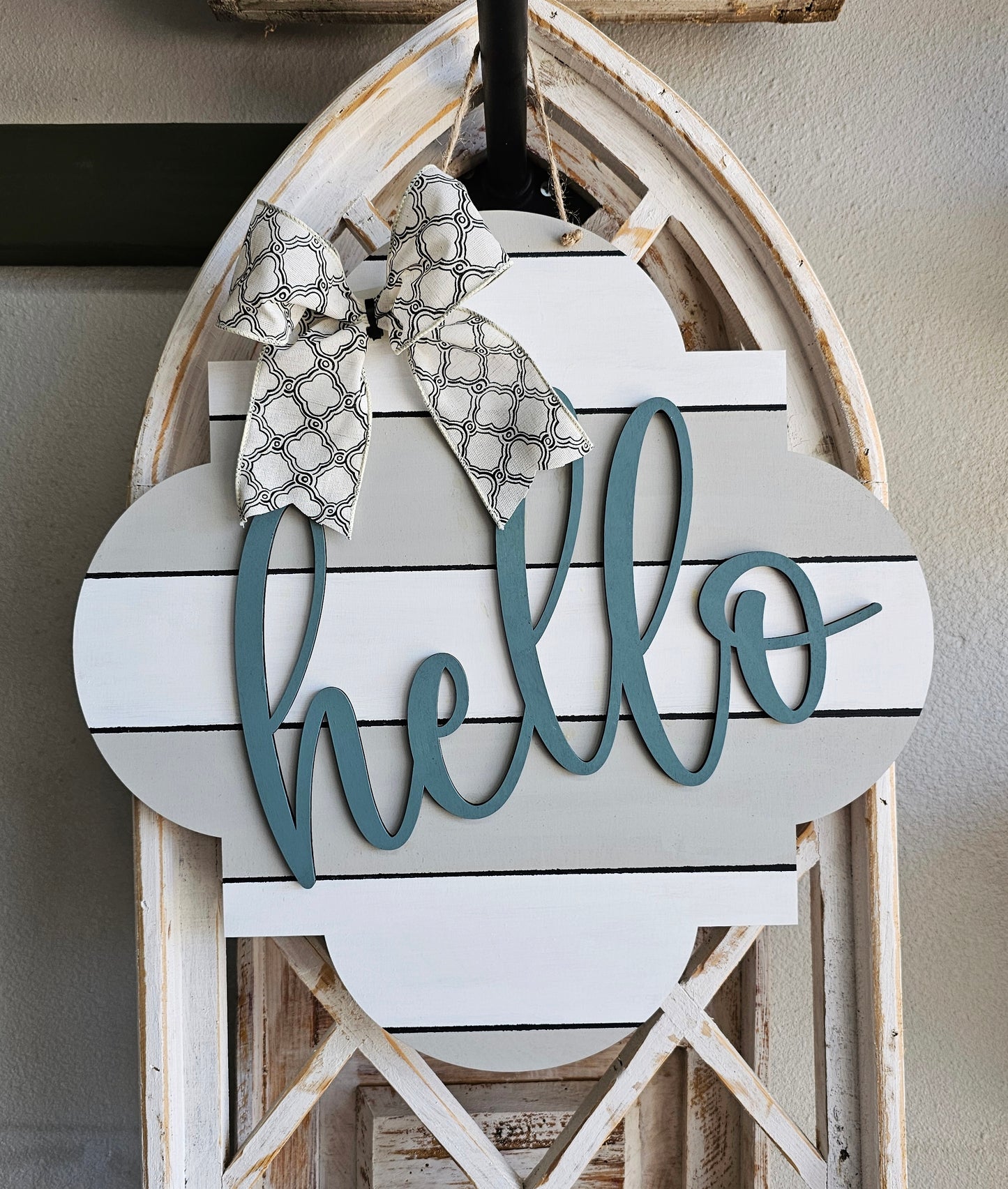 Hello Quatrefoil Door Hanger