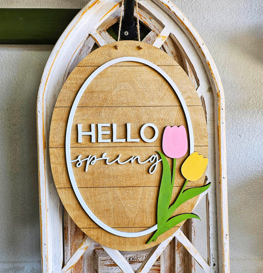 Hello Spring - tulips- 3d door hanger