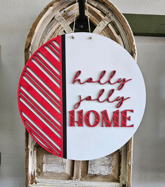 Holly Jolly Home (vertical) - 3d wood sign