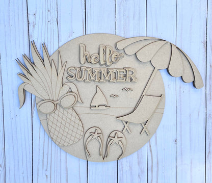 Hello Summer beach- 3d wood sign