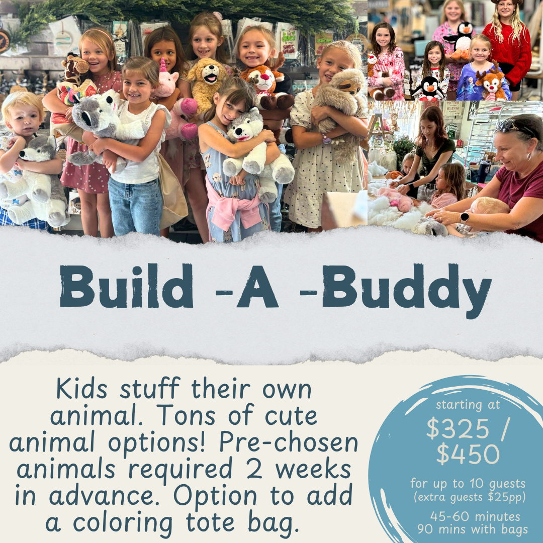 Kids stuffed animal build a buddy birthday party package