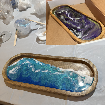 oval wood tray with different color resin